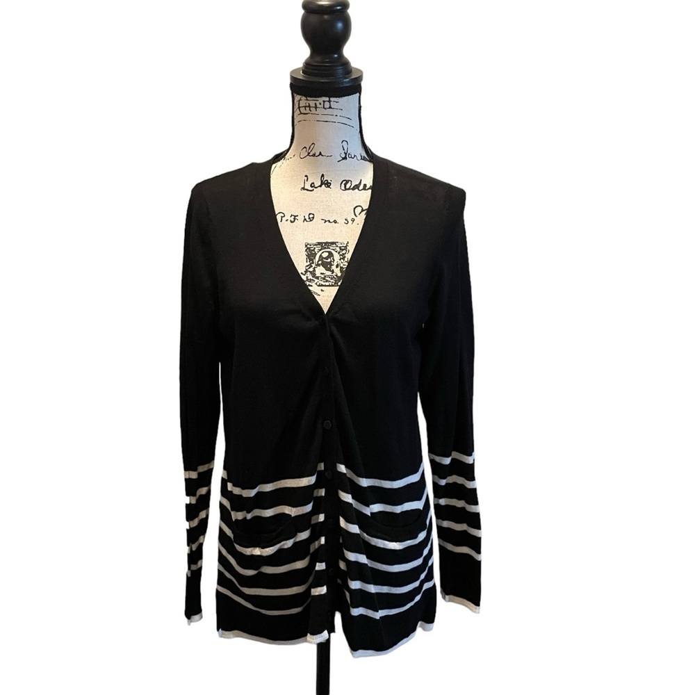 Victoria’s Secret V-Neck Lightweight Cardigan Sweater black white Size Large